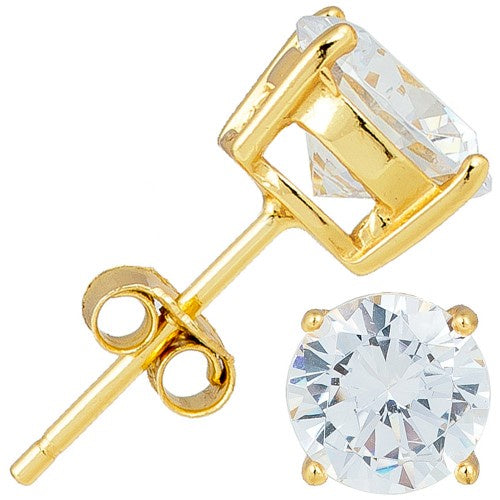 Sterling Silver Gold Plated Round Cz Stud