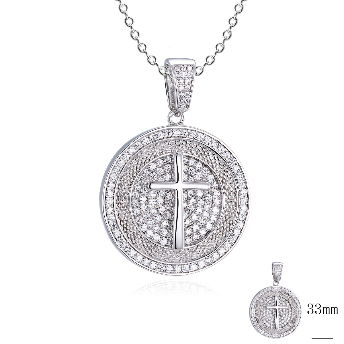 925 Cz Coin Style W/Cross