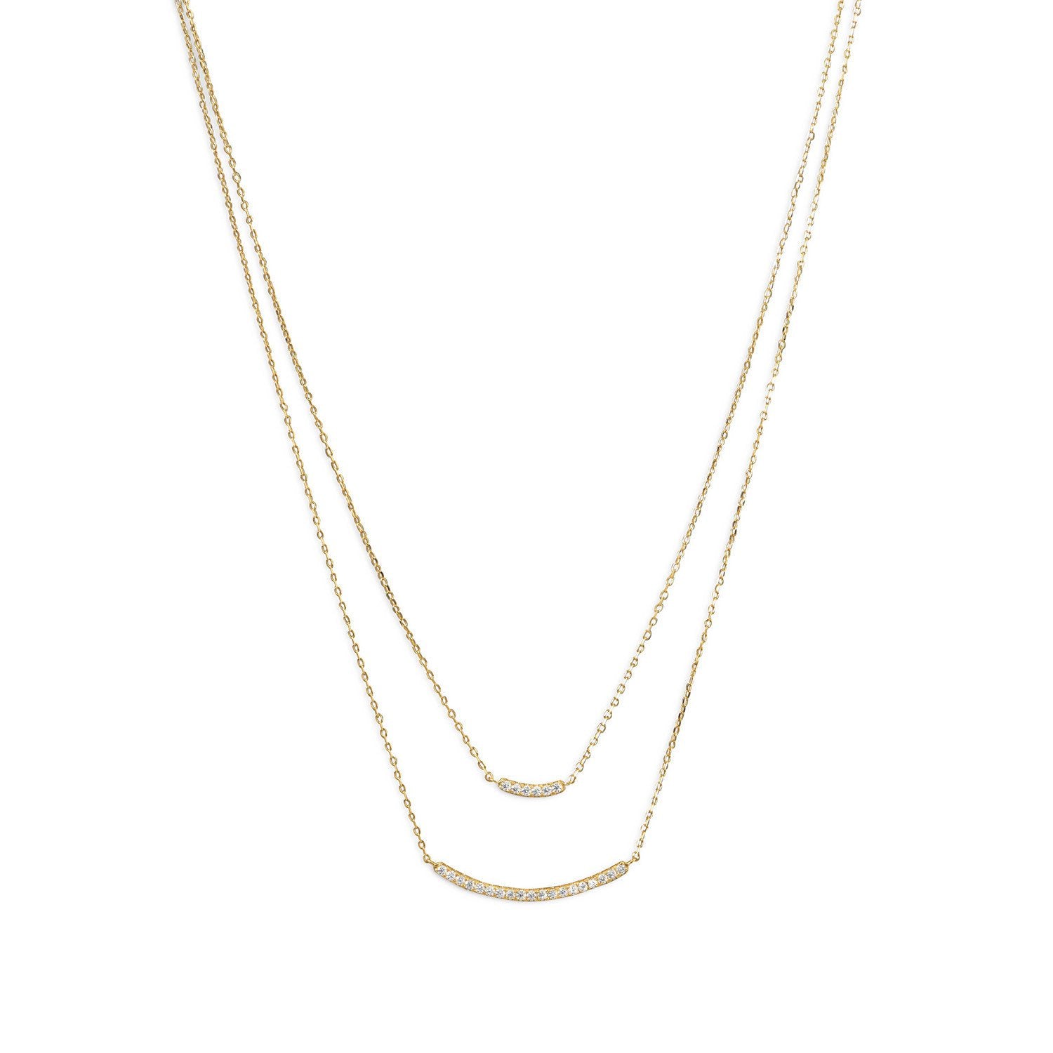 14k Gold-plated Silver Double Strand Rainbow Moonstone Curved Bar Necklace Adjustable Length 14k Gold-plated Silver Double Strand Rainbow Moonstone Curved Bar Necklace Adjustable Length