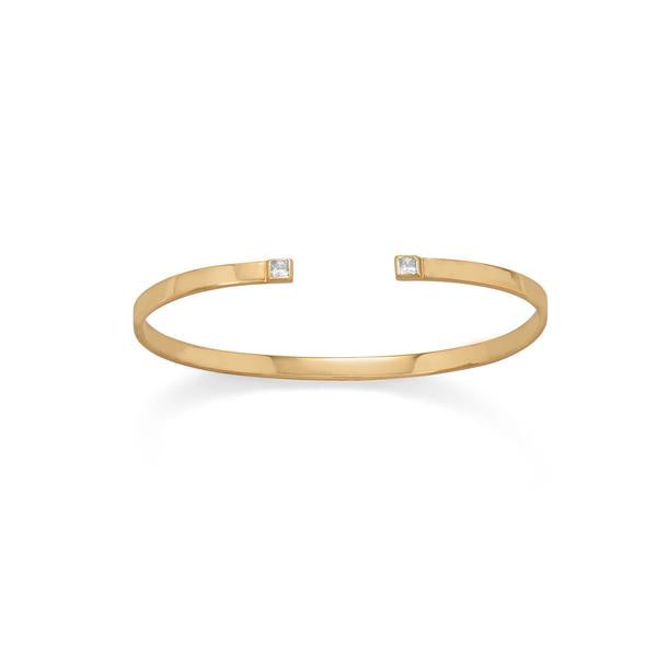 14 Karat Gold Plated CZ Thin Cuff Bracelet