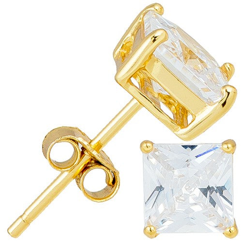 Sterling Silver Gold Plated Square Stud