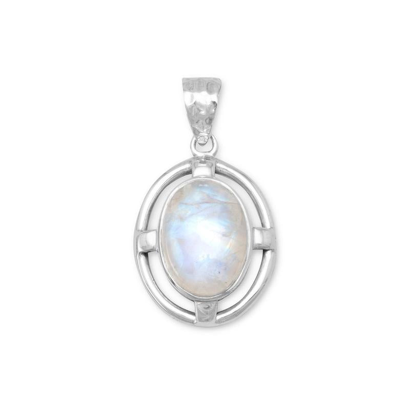 Rainbow moonstone w/hammered bail pendant