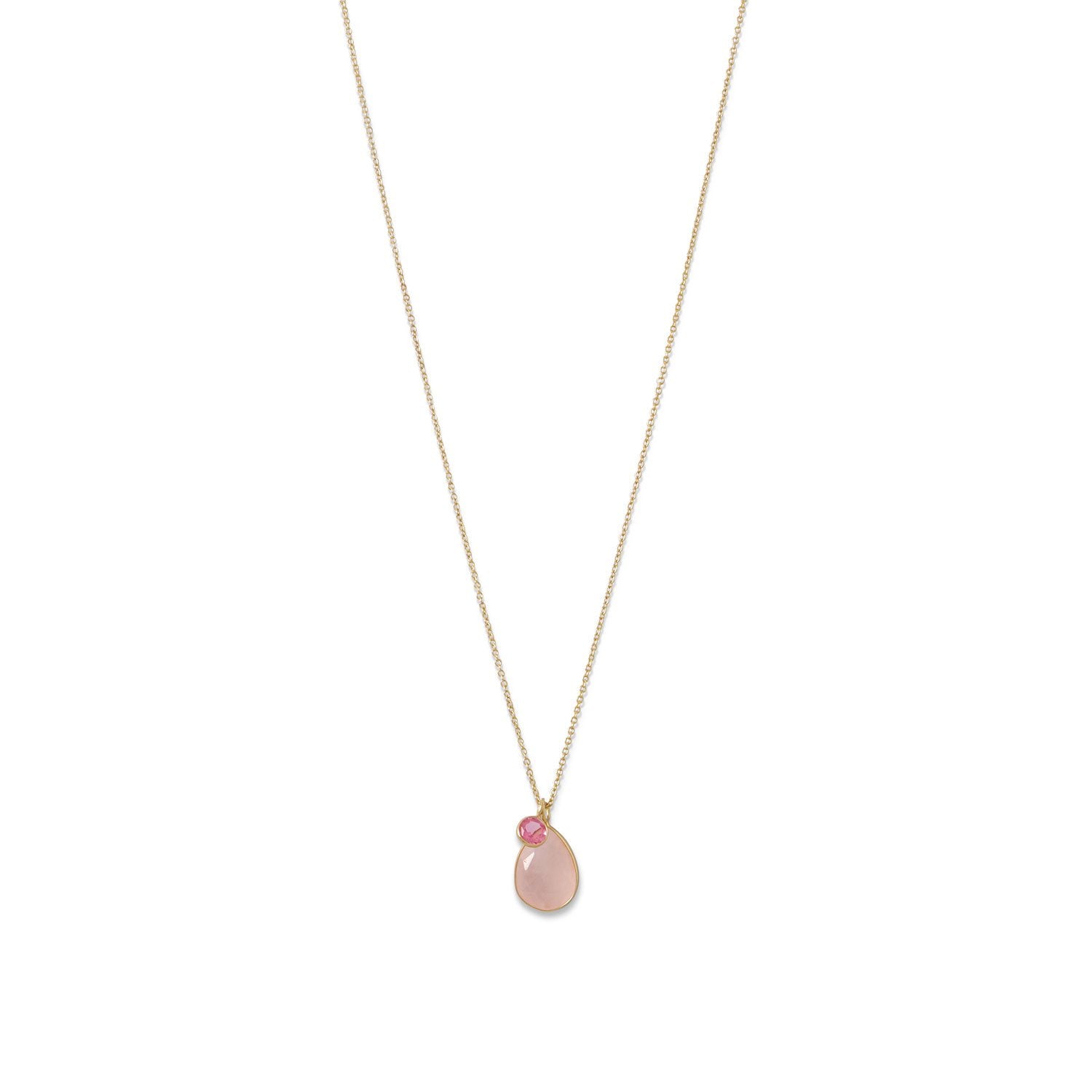 14kgp/925 rose quartz, pink glass