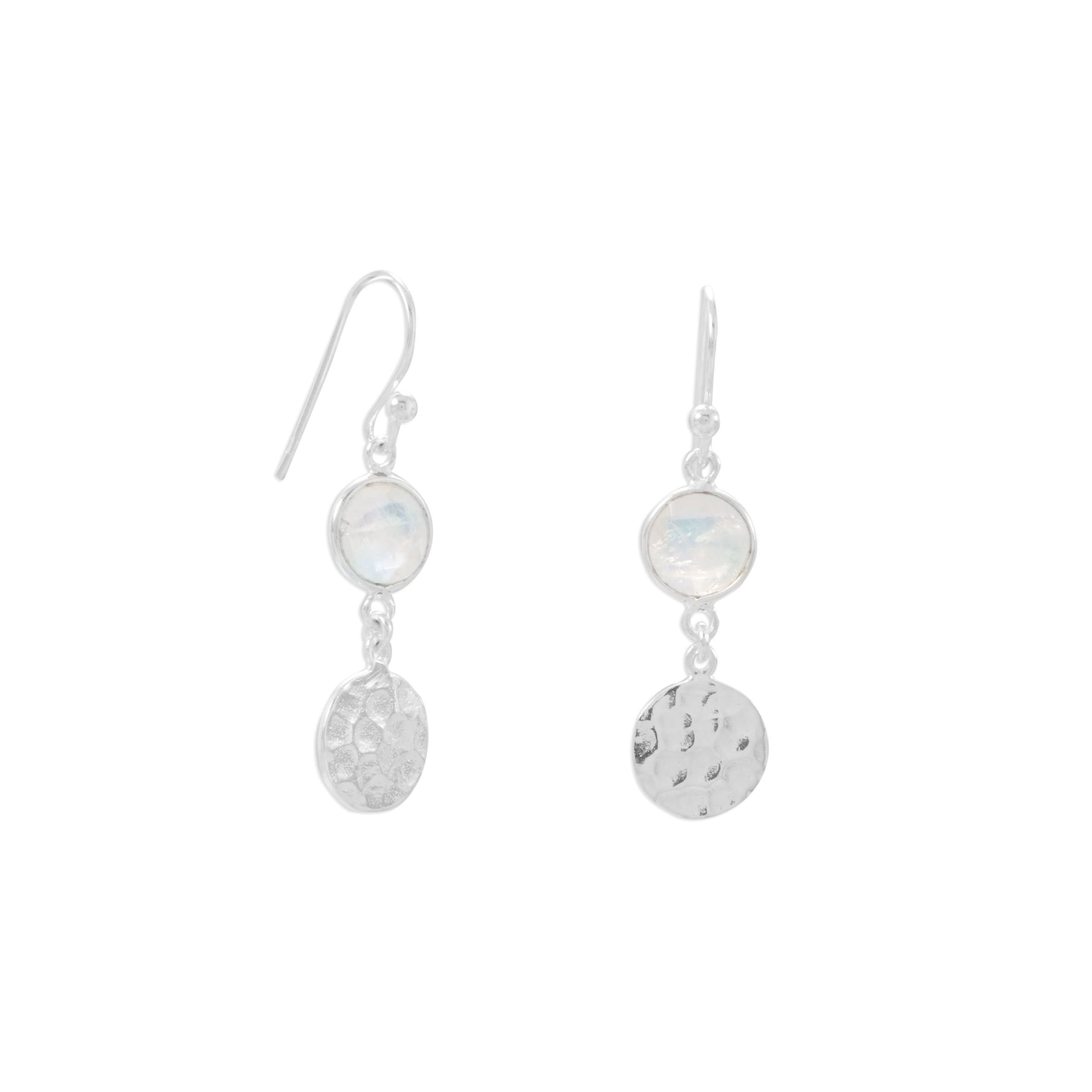 Rainbow moonstone hammered disk earring